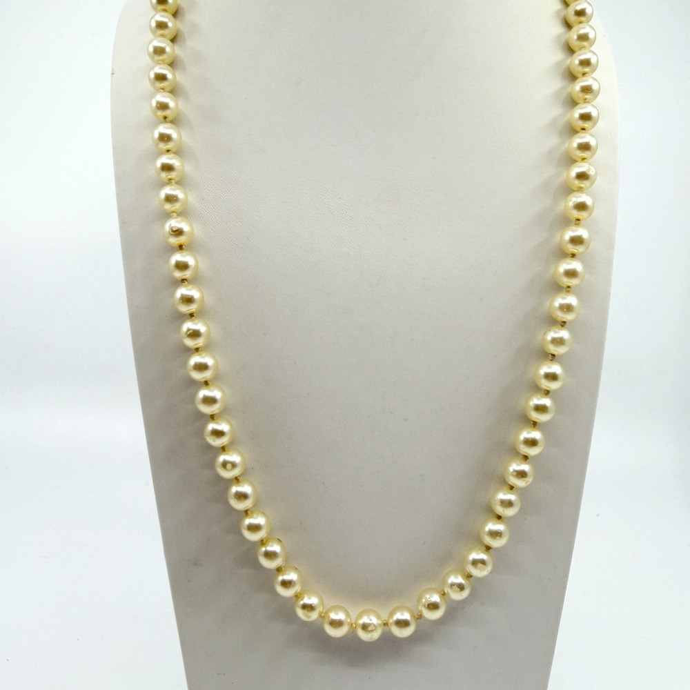 Vintage Cream Faux Pearl Necklace Classic Hand Knotted Boho Glam